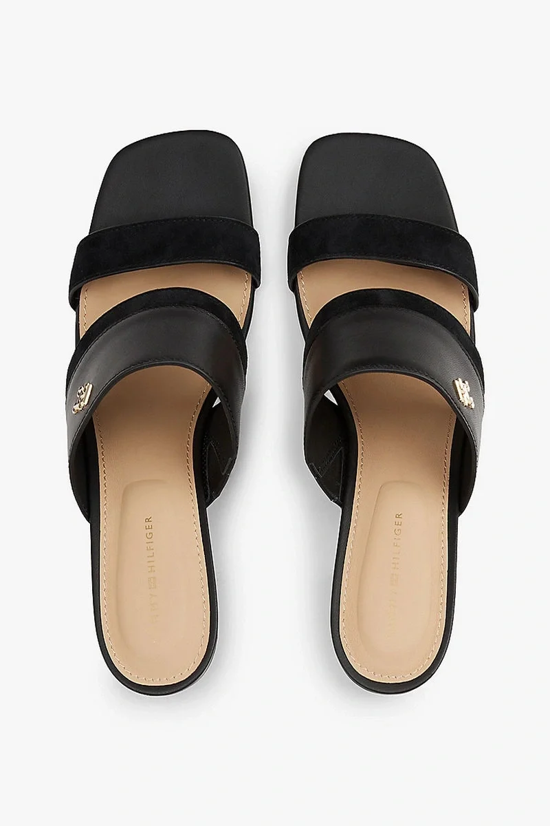 Tommy Hilfiger LEATHER & SUEDE BLOCK HEEL MULE Kadın siyah Terlik FW0FW08530BDS