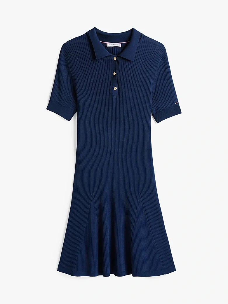 Tommy Hilfiger RIB BUTTON F&F POLO SWT DRESS Kadın  Elbise WW0WW45512C1G