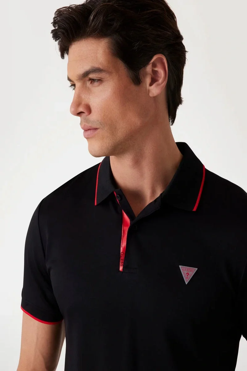 Guess New Tech Erkek Siyah Slim Fit Polo T-Shirt M4YP35KCBM0-JBLK