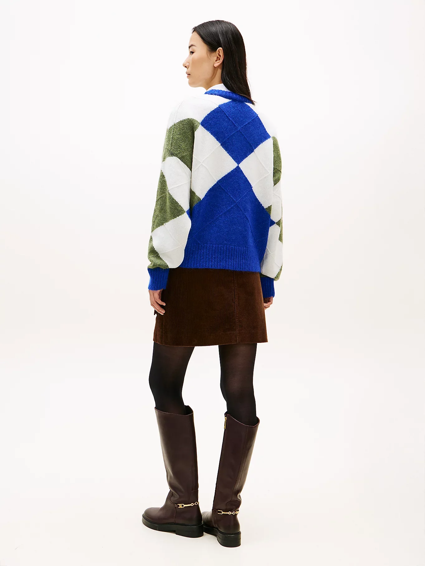 Tommy Hilfiger Alpaka Karışımlı Baklava Desenli Bisiklet Yaka Uzun Kollu Kadın Mavi Kazak WW0WW474640ZU