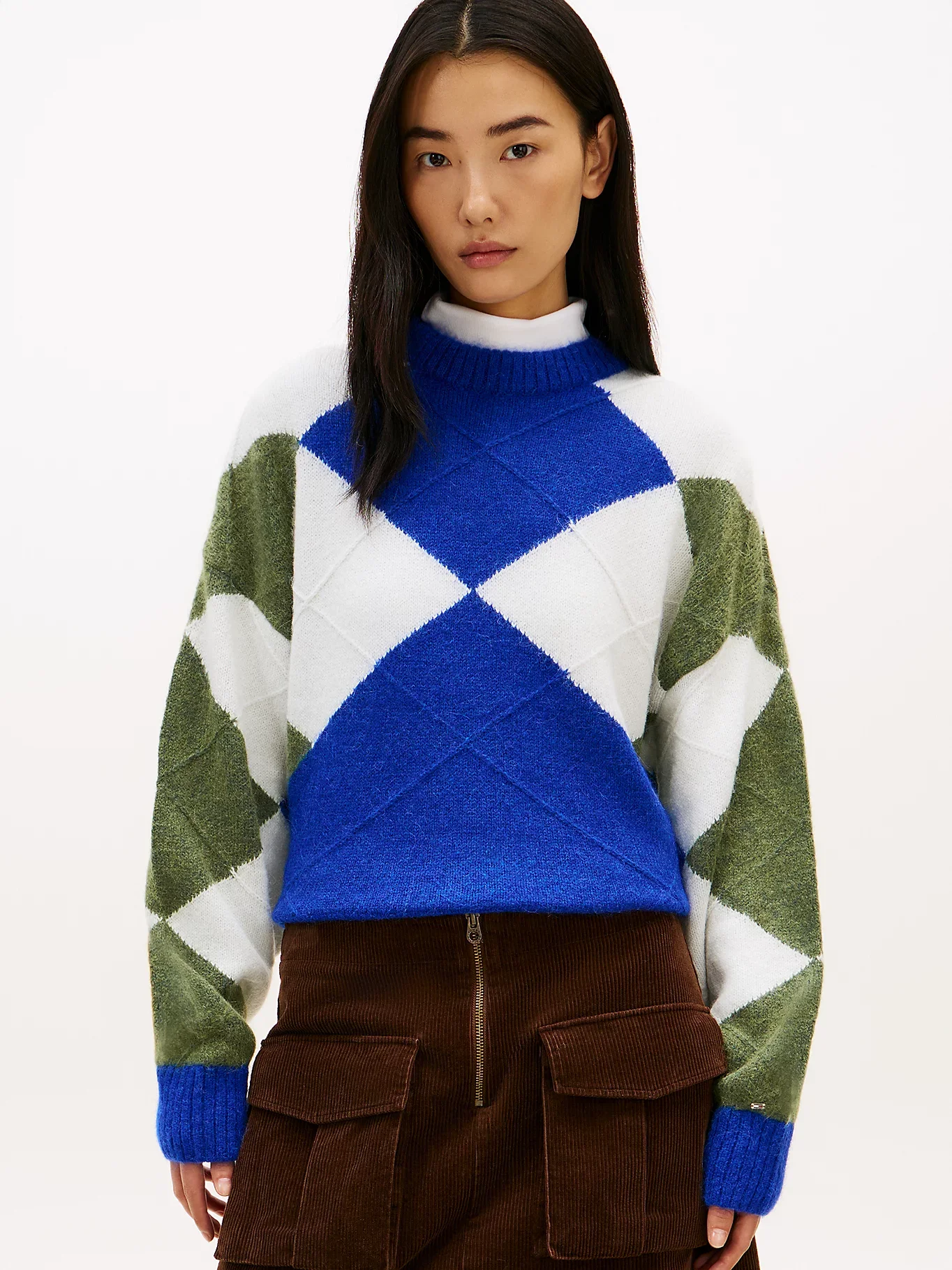 Tommy Hilfiger Alpaka Karışımlı Baklava Desenli Bisiklet Yaka Uzun Kollu Kadın Mavi Kazak WW0WW474640ZU