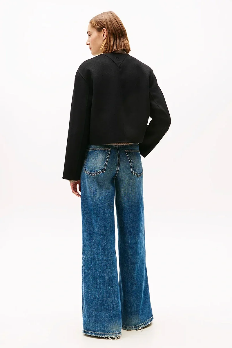 Tommy Hilfiger Çift Taraflı Yün Karışımlı Normal Kesim Kadın Siyah  Ceket WW0WW47446BDS