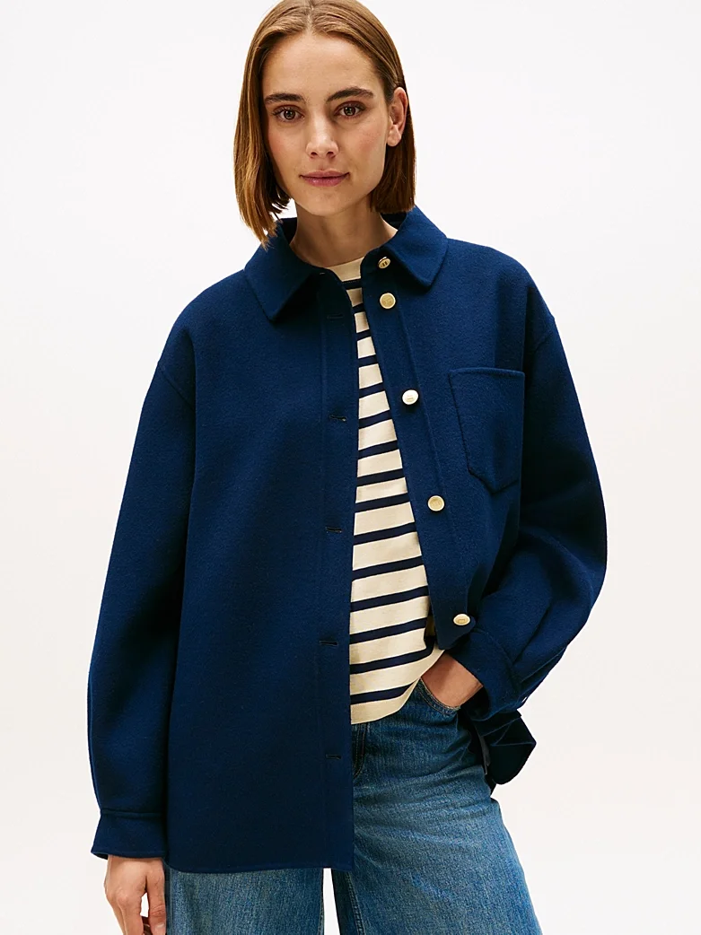 Tommy Hilfiger Çift Taraflı Yün Karışımlı Normal Kesim Kadın Mavi Ceket WW0WW46558C1G