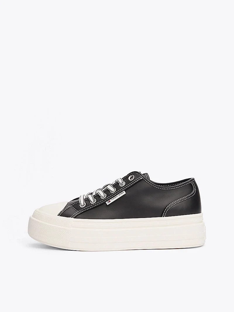 Tommy Hilfiger TJW FOXING VULC LC LEATHER Kadın Siyah Sneaker EN0EN02714BDS