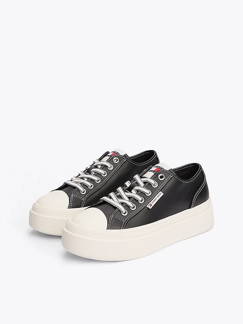 Tommy Hilfiger TJW FOXING VULC LC LEATHER Kadın Siyah Sneaker EN0EN02714BDS