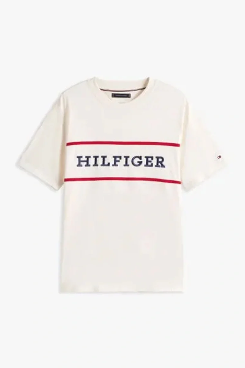 Tommy Hilfiger Erkek Americana Renk Bloklu Bej T-shirt MW0MW39845Z00