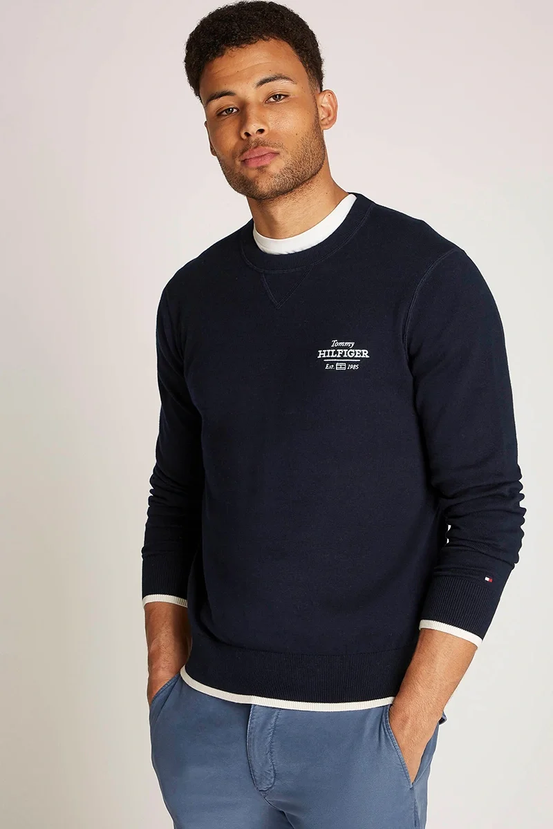 Tommy Hilfiger GRAPHIC  COTTON CREW Erkek lacivert Sweatshirt MW0MW38336DW5