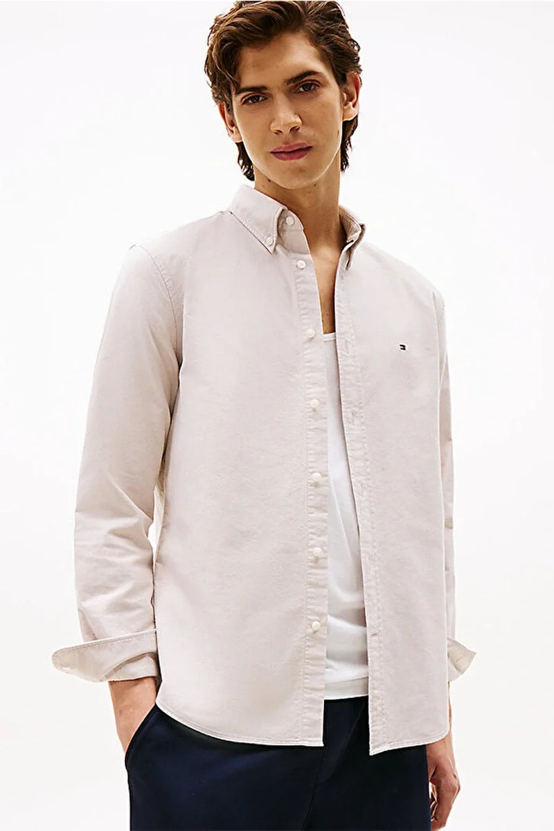 Tommy Hilfiger Erkek Normal Kesim Düz Renk Heritage Oxford Beyaz Gömlek MW0MW35774RBC