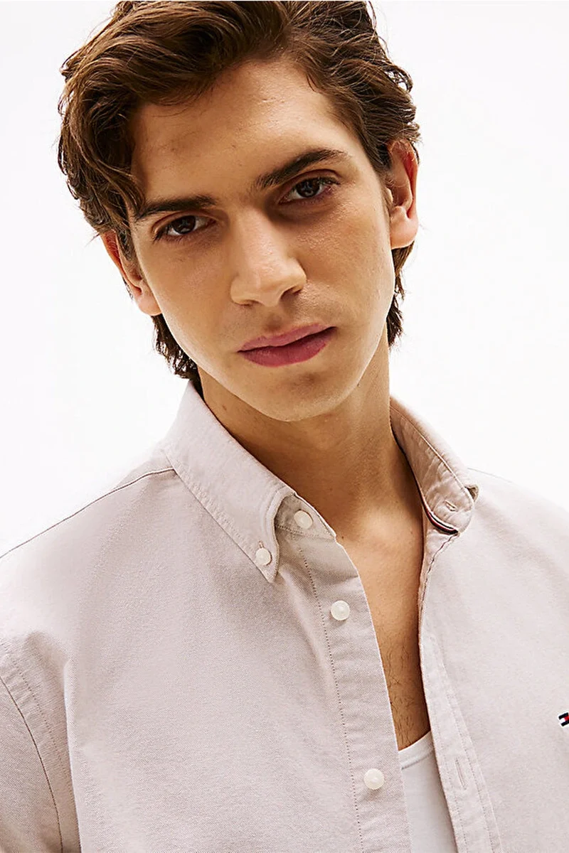 Tommy Hilfiger Erkek Normal Kesim Düz Renk Heritage Oxford Beyaz Gömlek MW0MW35774RBC