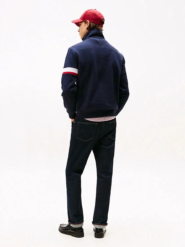 Tommy Hilfiger İkonik Renk Bloklu Eklemeli Yarım Fermuarlı Erkek Mavi Kazak MW0MW40480DW5