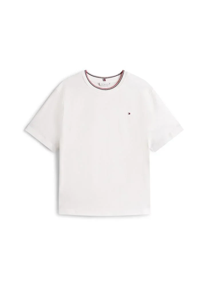 Tommy Hilfiger İkonik Şeritli Pike Bisiklet Yaka Kısa Kollu Kadın Beyaz T-shirt WW0WW47310YBL