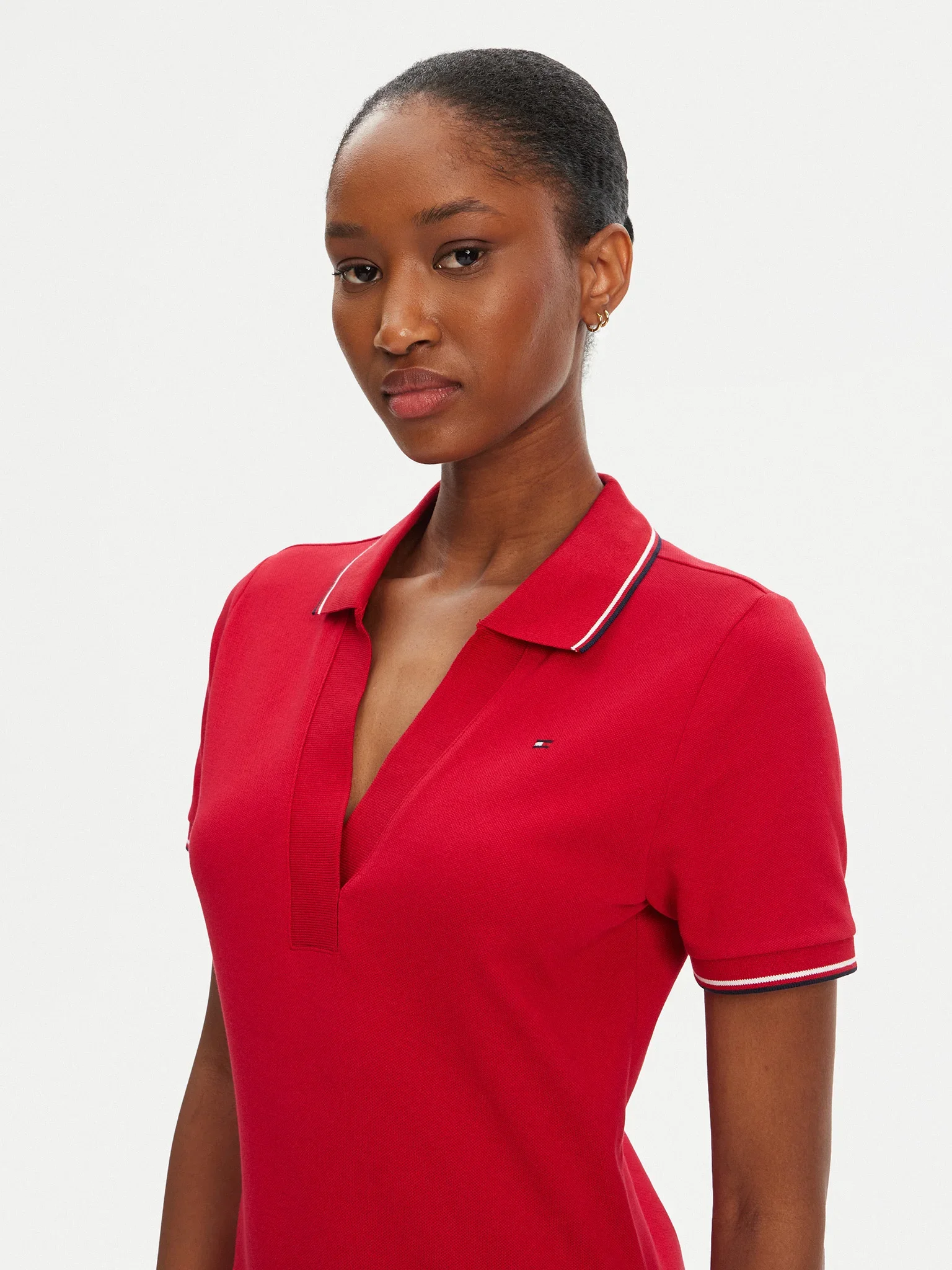 Tommy Hilfiger Kadın 1985 İkonik Şerit Detaylı Dar Kesim Polo Kırmızı Elbise WW0WW45740XLD