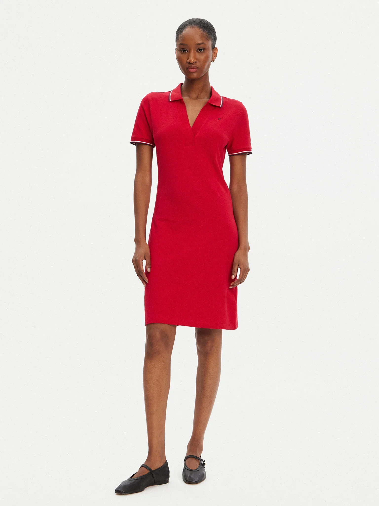 Tommy Hilfiger Kadın 1985 İkonik Şerit Detaylı Dar Kesim Polo Kırmızı Elbise WW0WW45740XLD