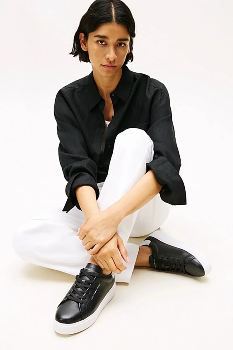 Tommy Hilfiger Kadın Klasik Platformlu Kort Tarzı Siyah Sneaker FW0FW08756BDS