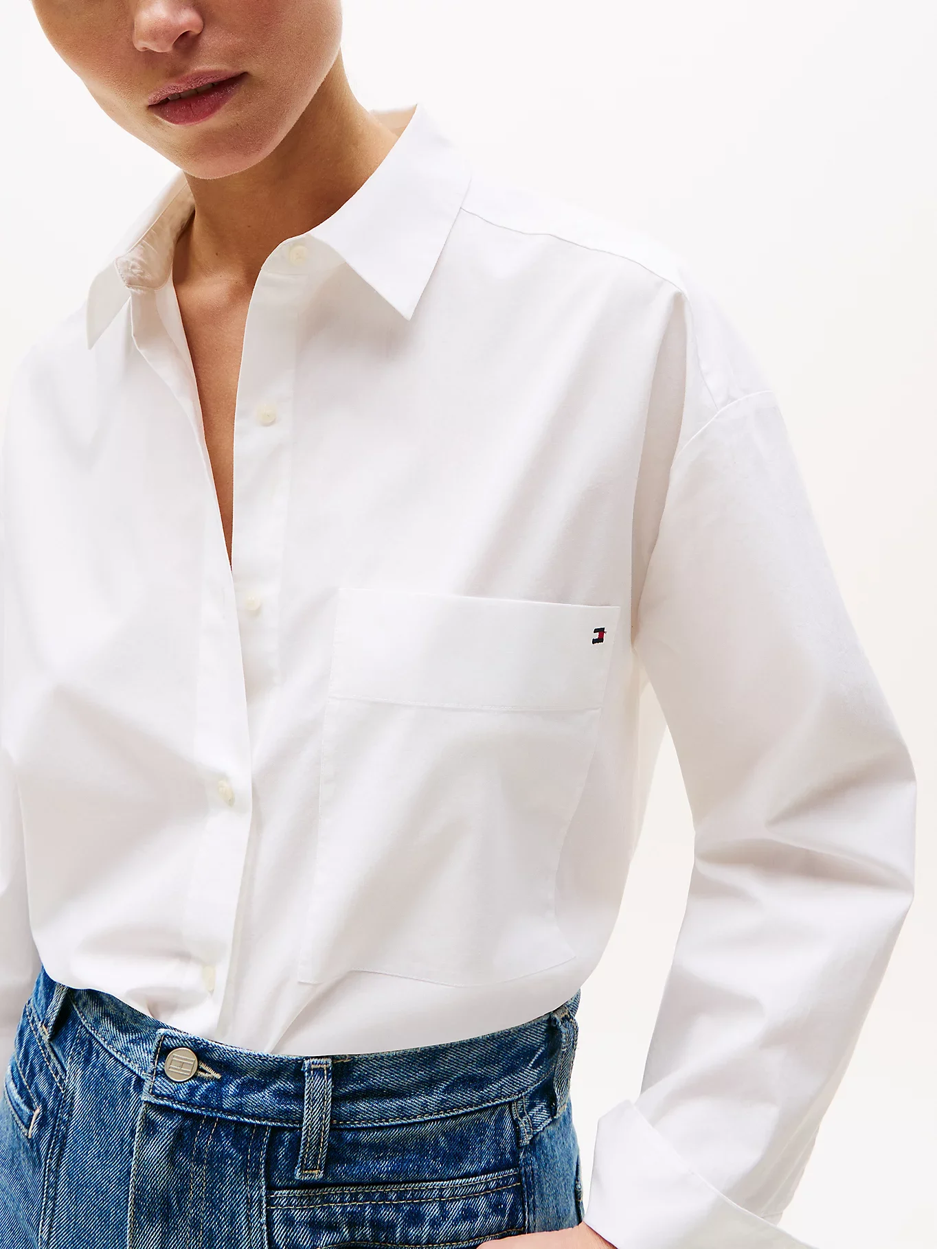 Tommy Hilfiger Kadın Klasik Poplin Rahat Kesim Beyaz Gömlek WW0WW45892YCF