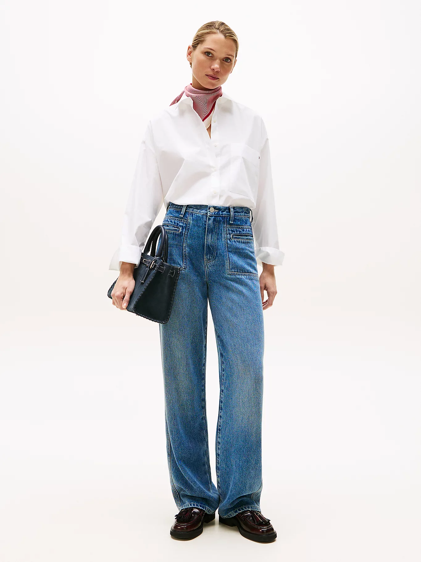 Tommy Hilfiger Kadın Klasik Poplin Rahat Kesim Beyaz Gömlek WW0WW45892YCF