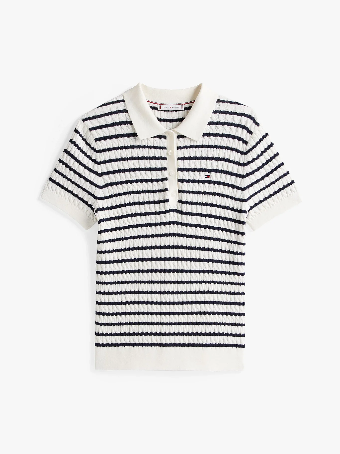 Tommy Hilfiger Kadın Pamuklu İnce Örgü Kısa Kollu Beyaz Polo Yaka  Kazak WW0WW414740FG