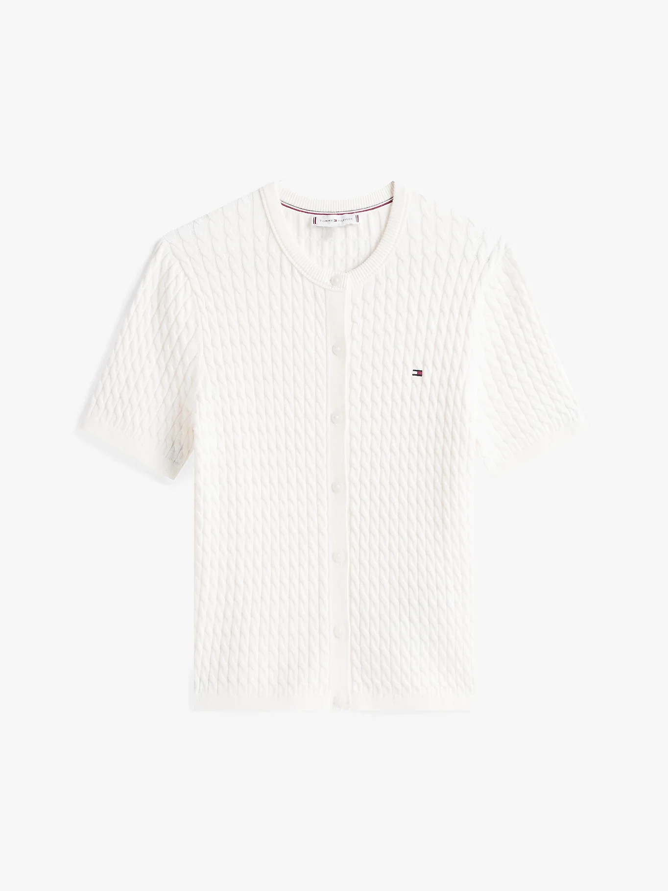 Tommy Hilfiger Kadın Pamuklu İnce Örgü Kısa Kollu Bisiklet Yaka Beyaz Kazak WW0WW45707YA8