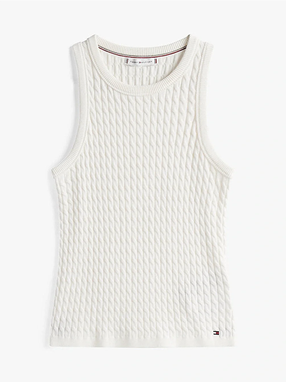 Tommy Hilfiger Kadın Pamuklu İnce Örgü Kolsuz Dar Kesim Beyaz  Triko  WW0WW45706YA8