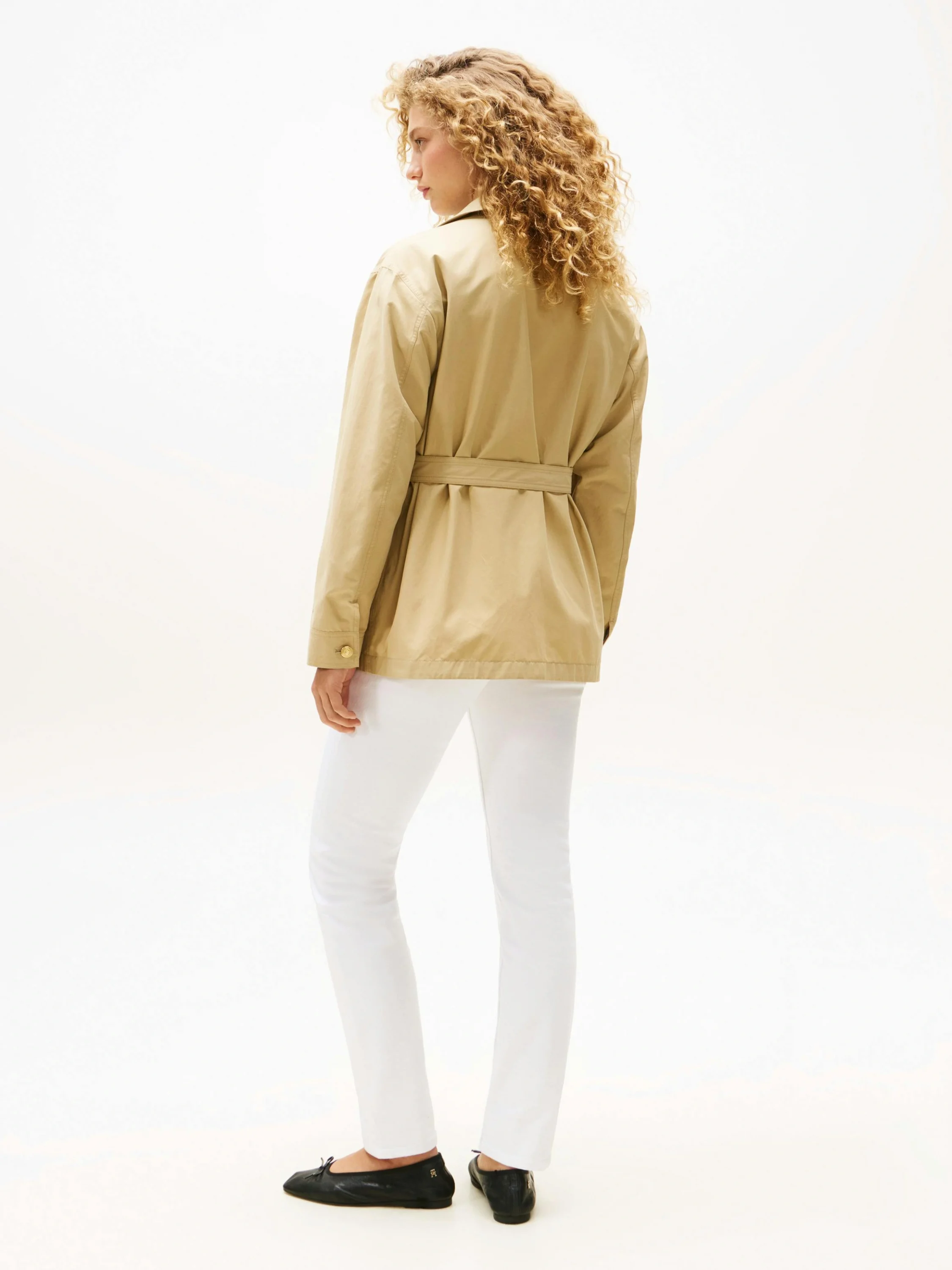 Tommy Hilfiger Kadın Pamuklu Naylon Normal Kesim Bej Safari  Ceket WW0WW45620AEX