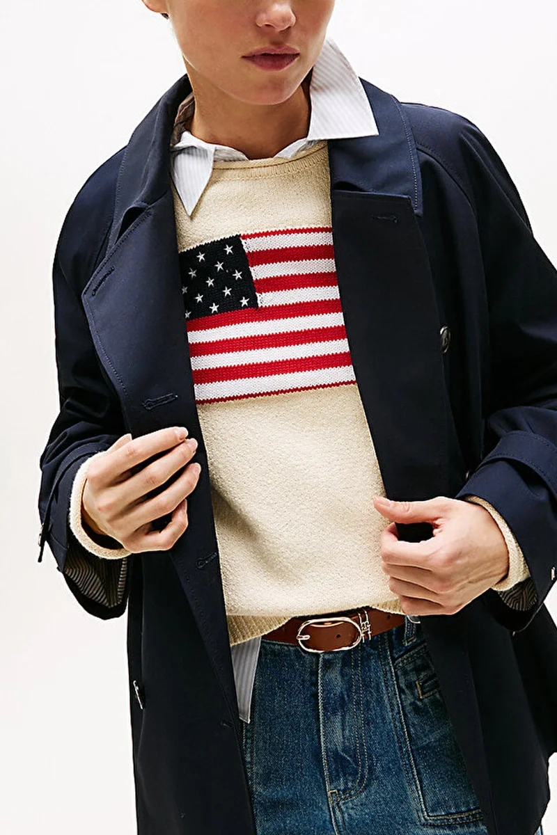 Tommy Hilfiger Kadın Pamuklu Normal Kesim Kısa Mavi Mont WW0WW45618DW5