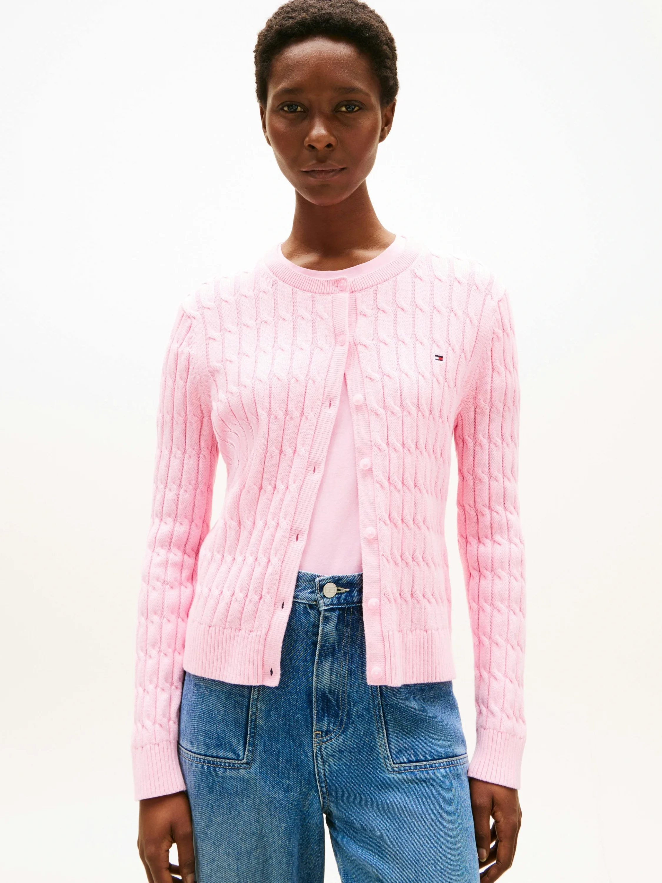 Tommy Hilfiger Kadın Pamuklu Orta Kalınlıkta Örgü Bisiklet Yaka Pembe Kazak WW0WW46514TOL