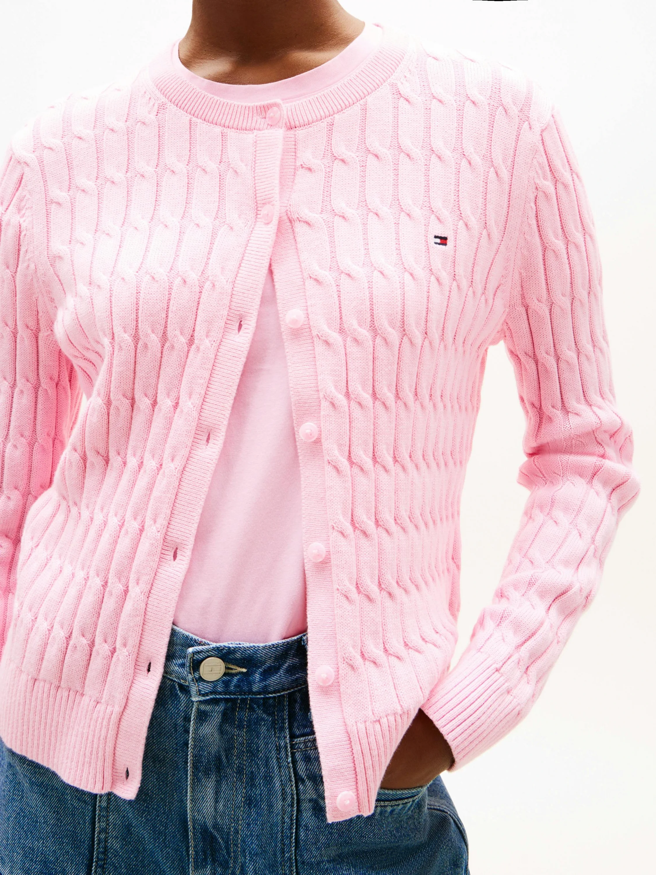 Tommy Hilfiger Kadın Pamuklu Orta Kalınlıkta Örgü Bisiklet Yaka Pembe Kazak WW0WW46514TOL