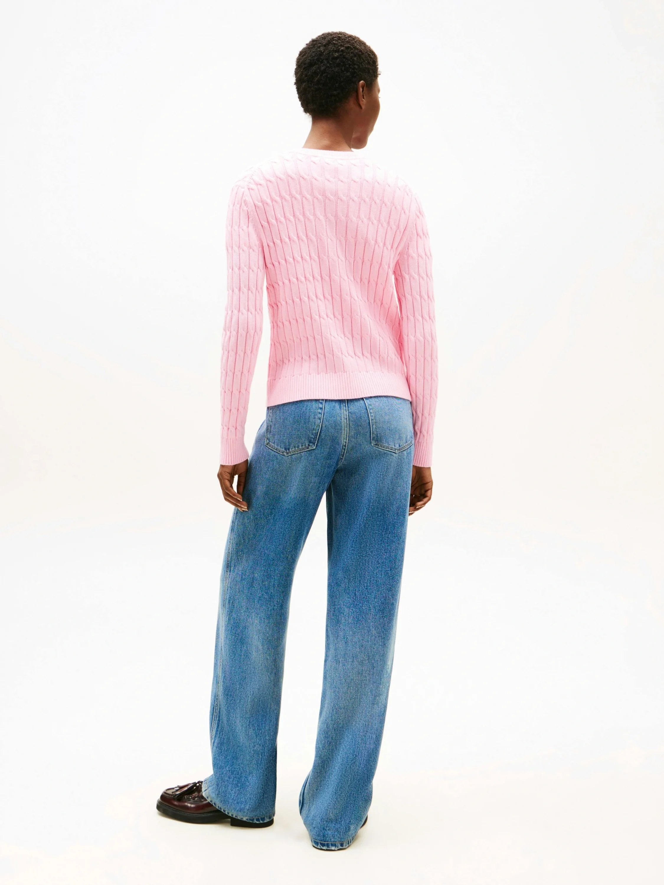 Tommy Hilfiger Kadın Pamuklu Orta Kalınlıkta Örgü Bisiklet Yaka Pembe Kazak WW0WW46514TOL