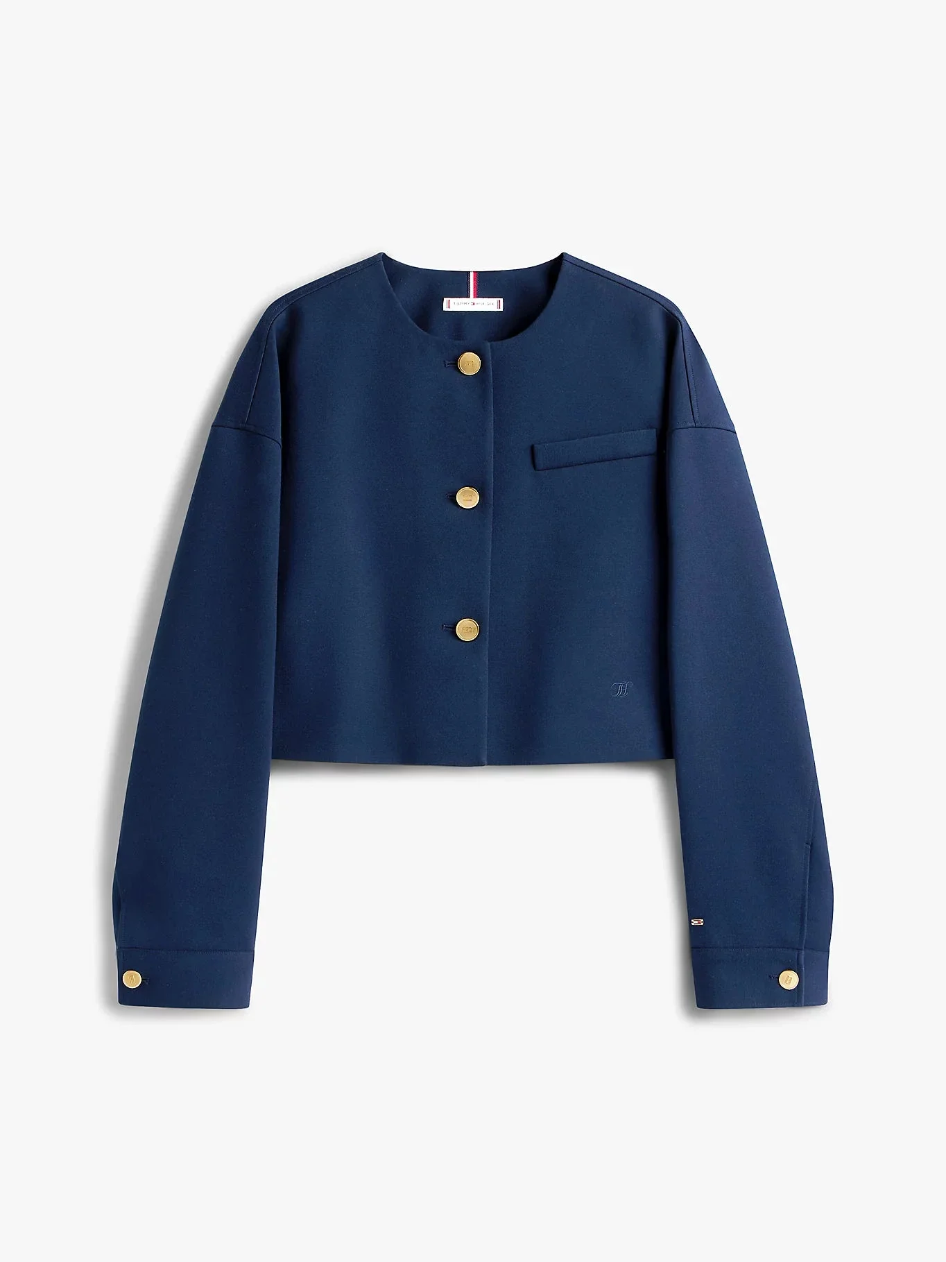 Tommy Hilfiger Kadın Punto Kumaş Kısa Mavi Blazer Ceket WW0WW46519C1G