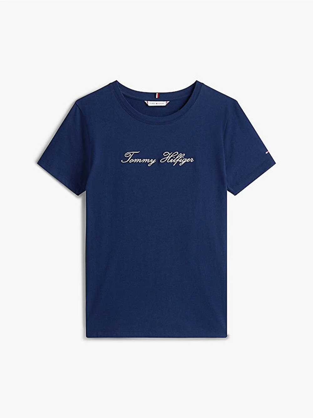 Tommy Hilfiger Kadın Simli Yazı Baskılı Normal Kesim Kısa Kollu Mavi T-shirt WW0WW47210C1G