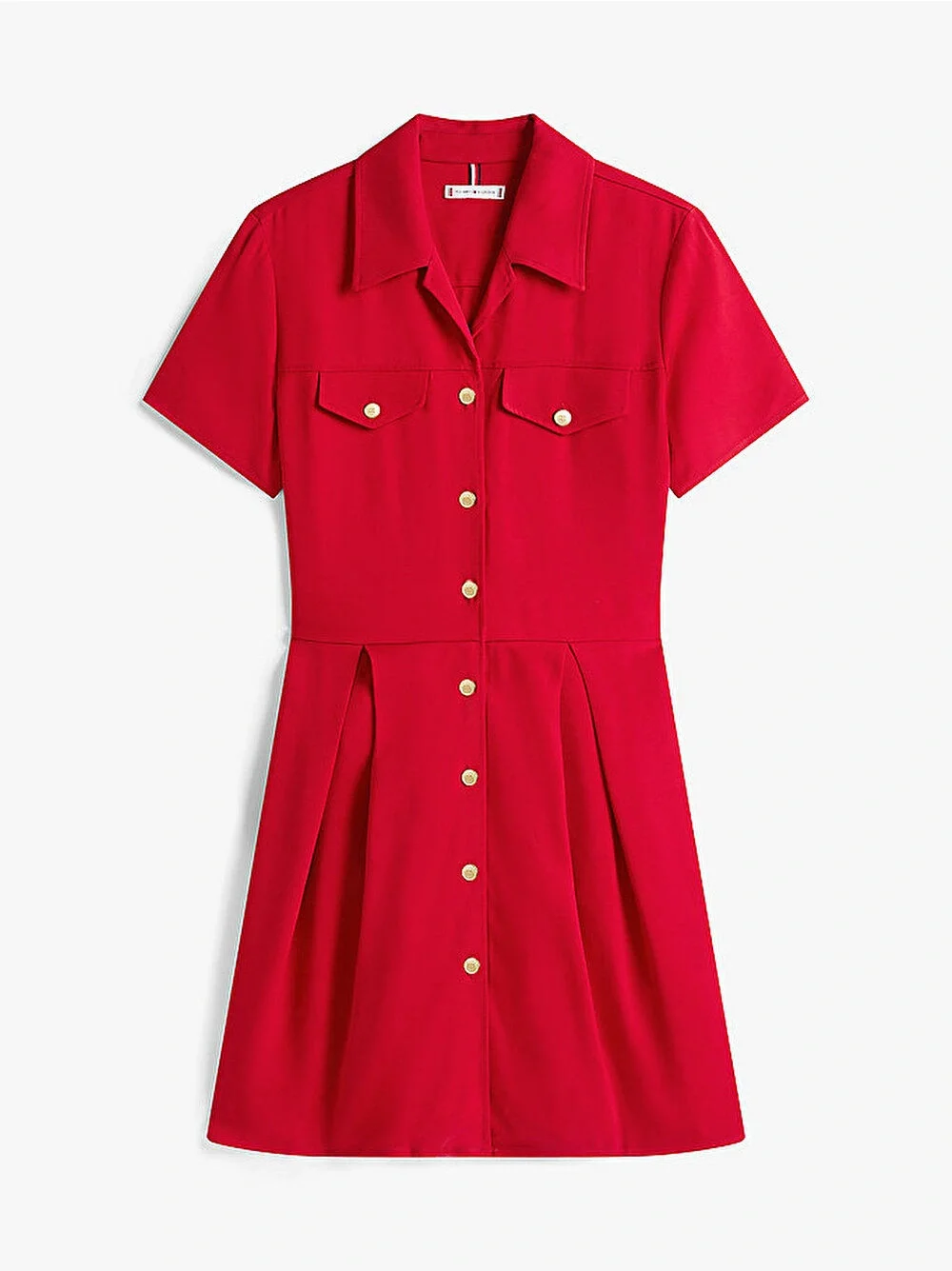 Tommy Hilfiger Kadın Viskon Twill Kısa Kollu Kloş Mini Kırmızı Elbise WW0WW45819XLD