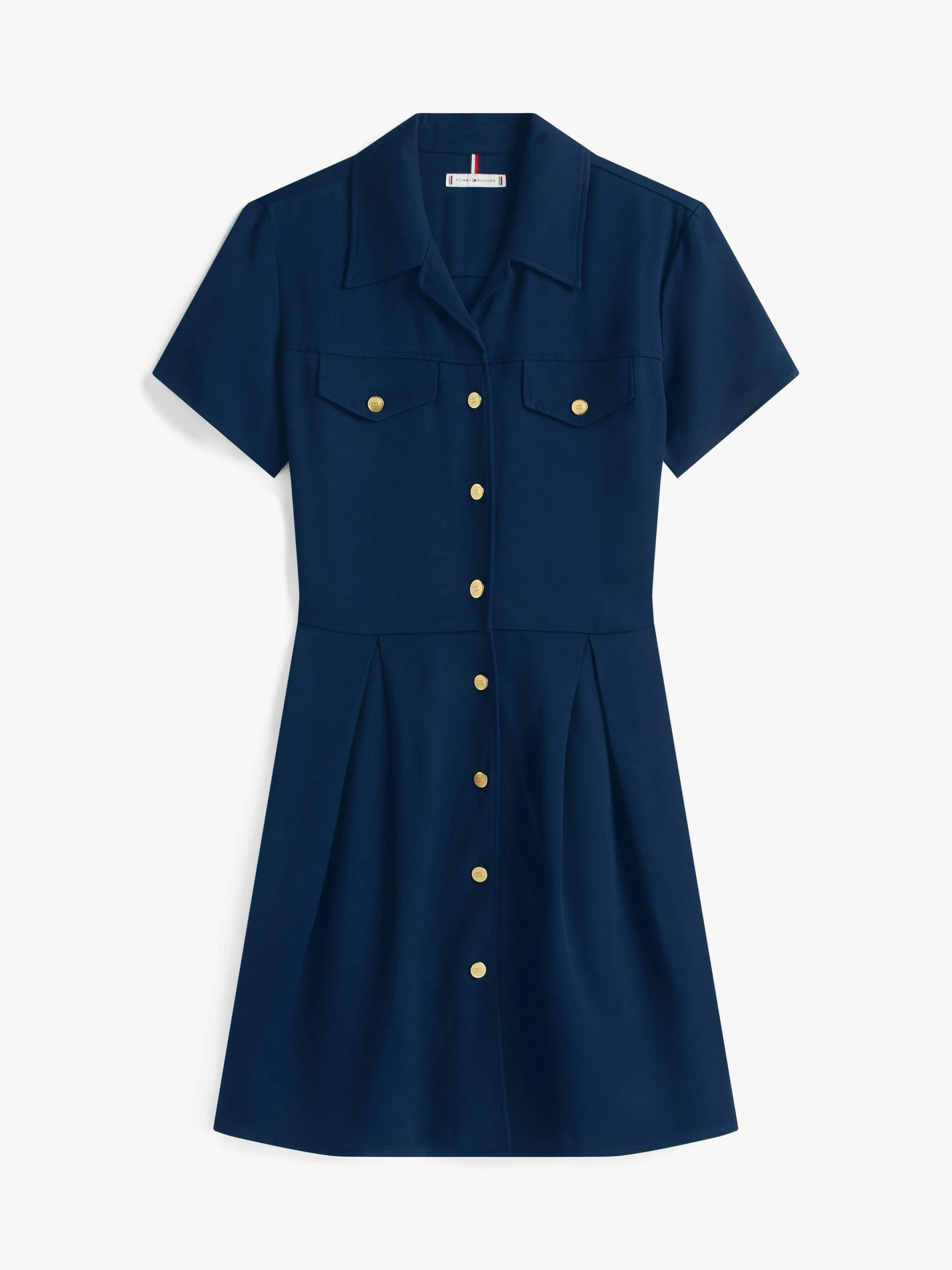 Tommy Hilfiger Kadın Viskon Twill Kısa Kollu Kloş Mini Mavi Elbise WW0WW45819C1G