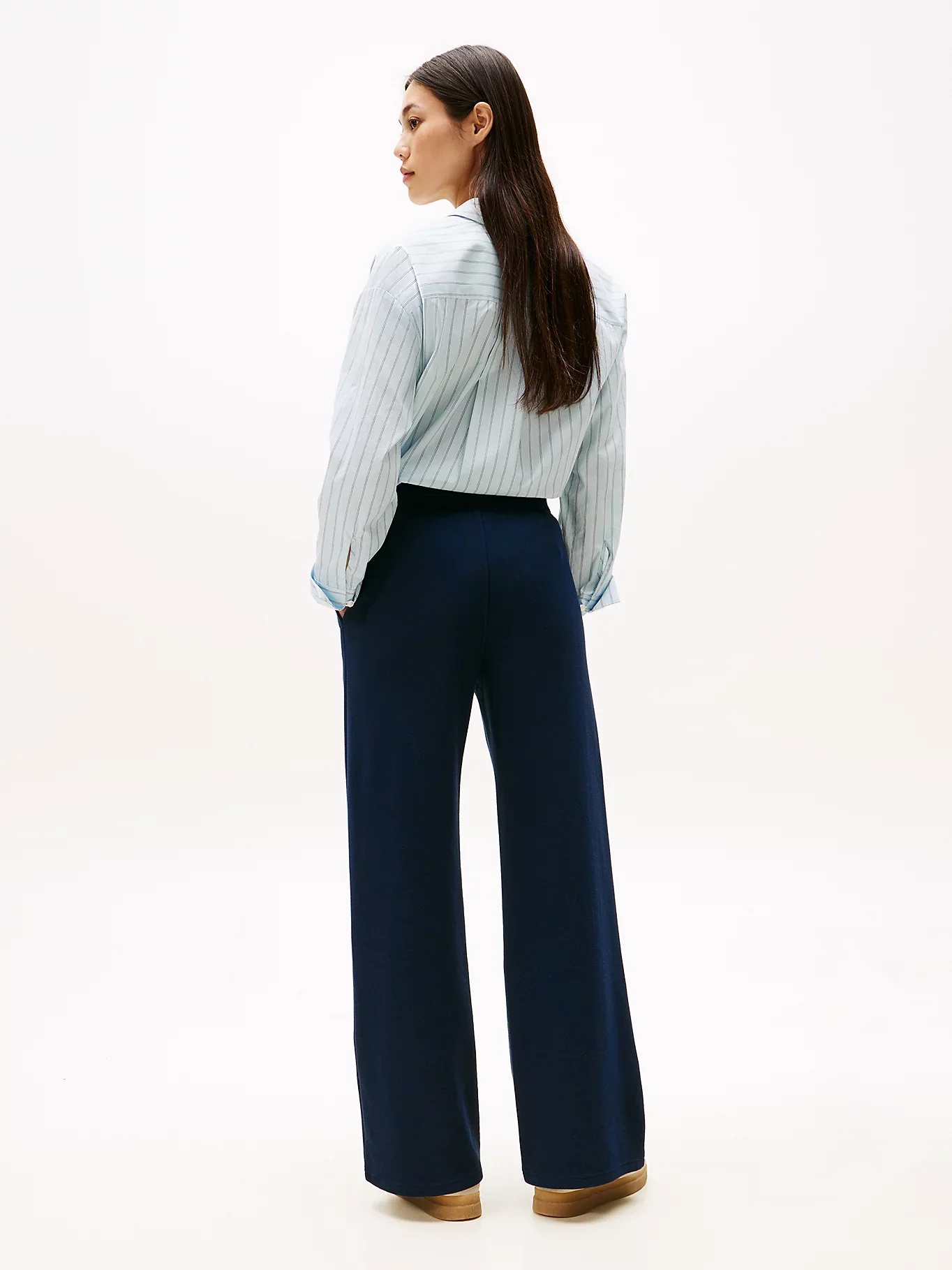 Tommy Hilfiger Kadın Yazı Baskılı Düz Paça Pike Mavi Eşofman Altı WW0WW45744C1G