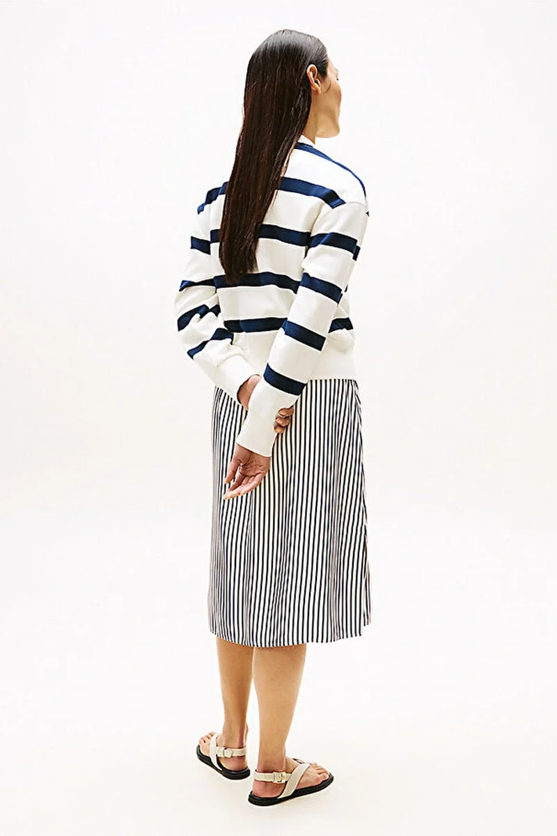 Tommy Hilfiger Kadın Yazı Baskılı Normal Kesim Pike Beyaz Kazak WW0WW457430FG