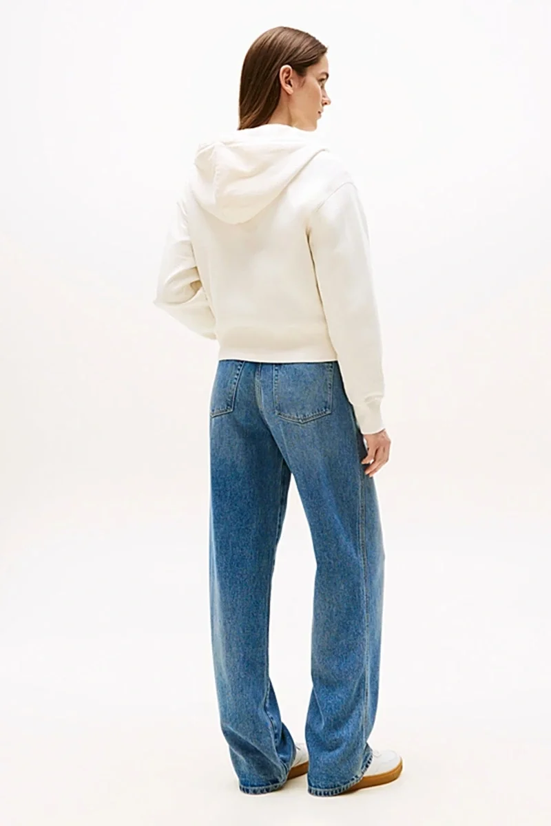 Tommy Hilfiger Kadın Yazı Baskılı Pike Fermuarlı Kapüşonlu Beyaz  Eşofman Üstü WW0WW45742YA8