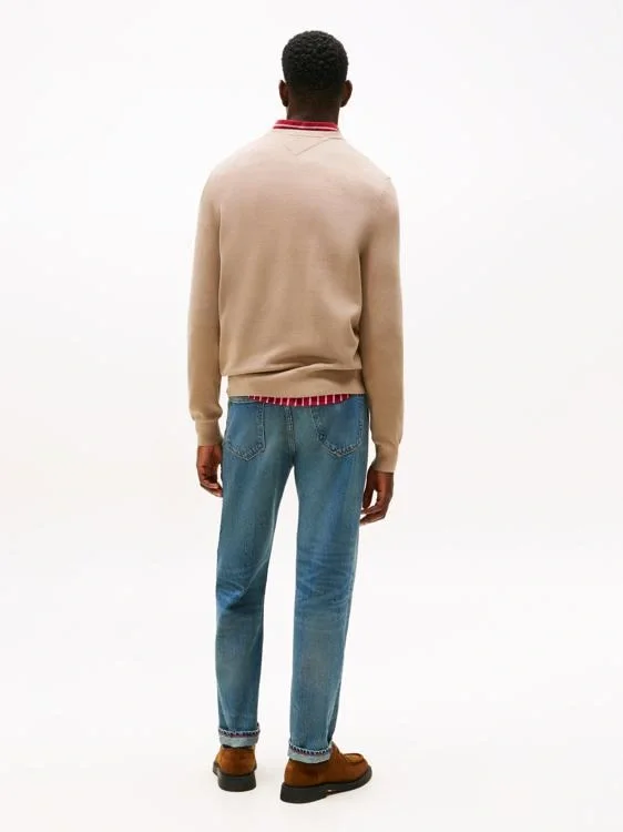 Tommy Hilfiger Klasik Dokulu Bisiklet Yaka Erkek Bej Kazak MW0MW36347AFE