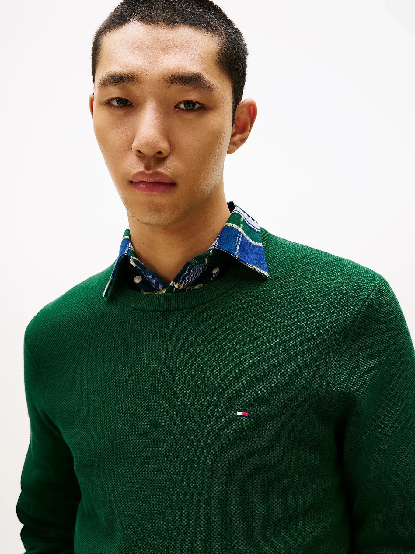 Tommy Hilfiger Klasik Dokulu Bisiklet Yaka Erkek Yeşil Kazak MW0MW36347MQ8