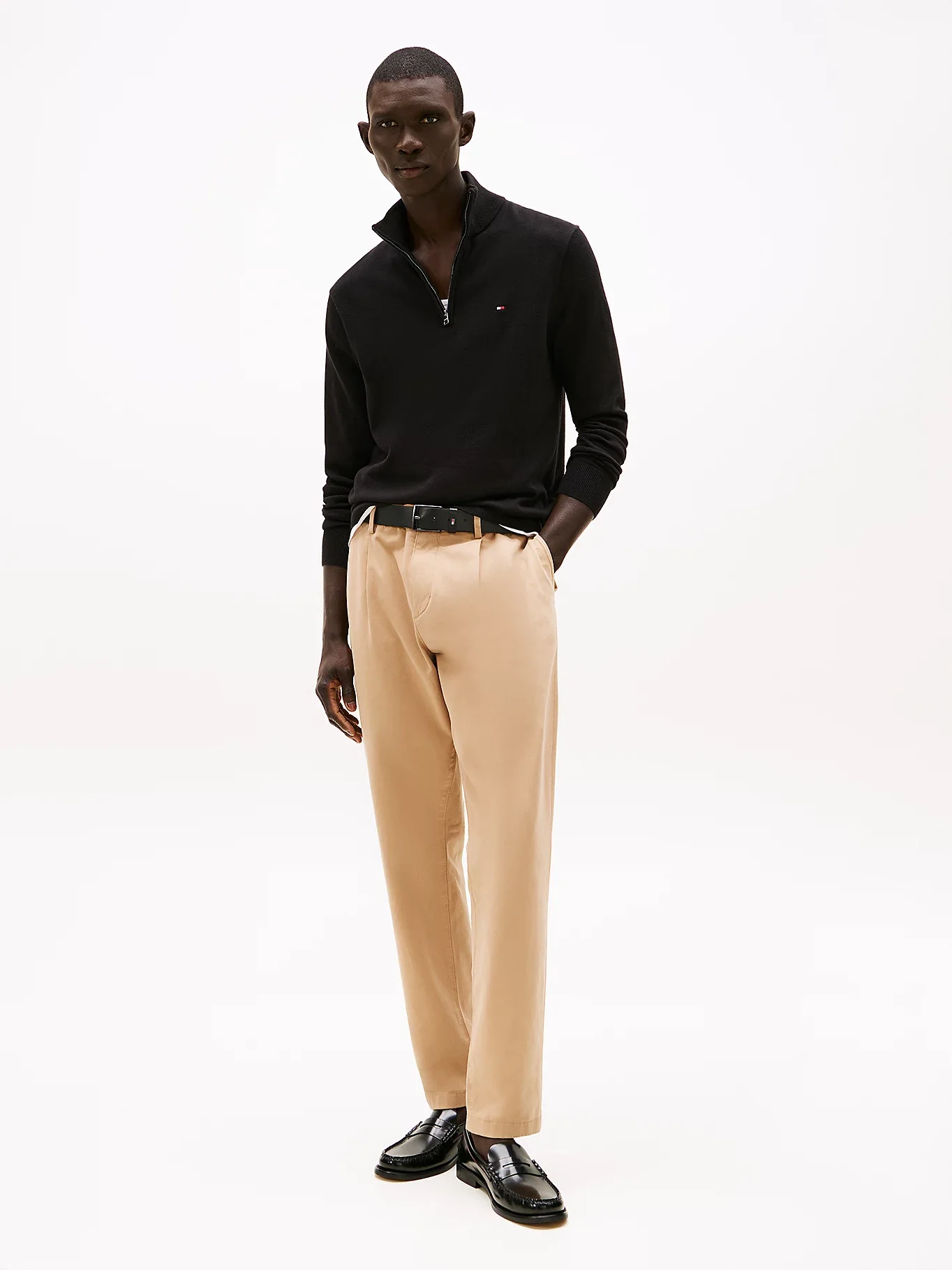 Tommy Hilfiger Klasik Pamuklu Fermuarlı Balıkçı Yaka Erkek Siyah Kazak MW0MW37331BDS