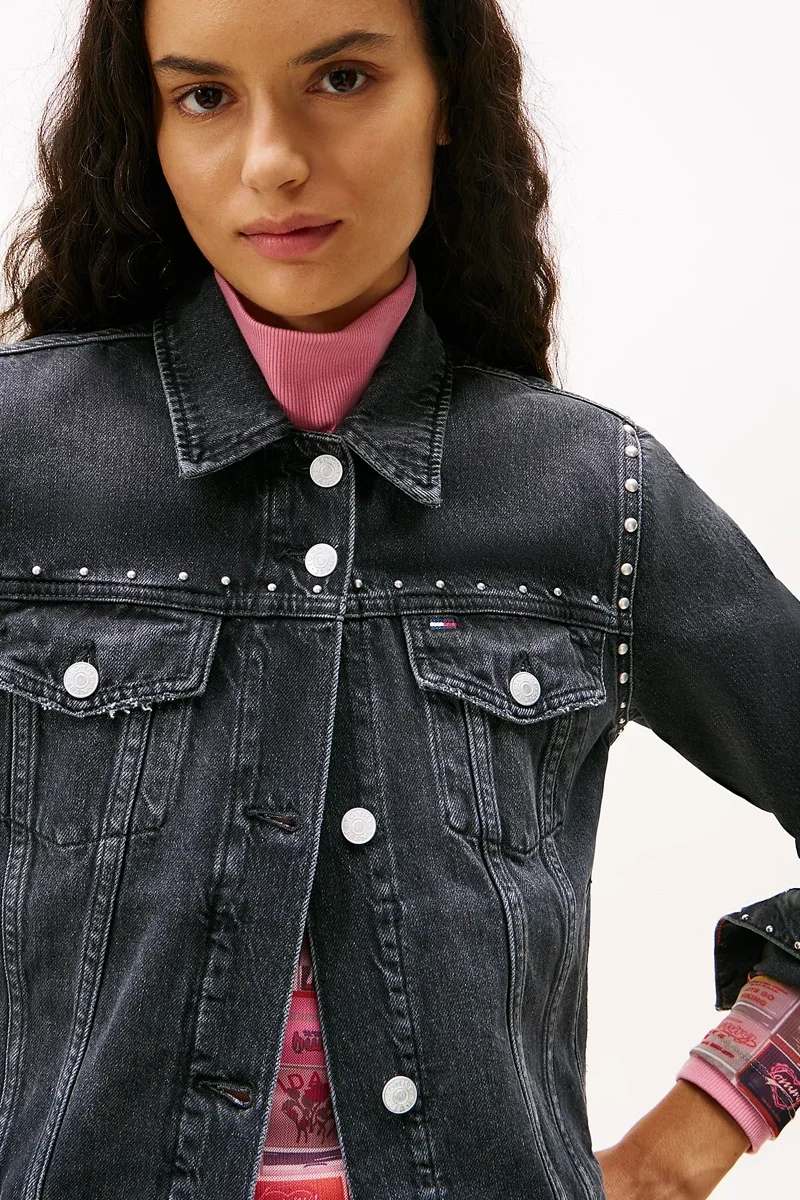 Tommy Hilfiger Klasik Trucker Kadın Siyah Ceket DW0DW215471BZ