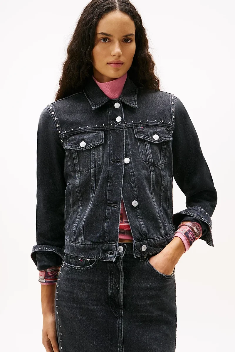 Tommy Hilfiger Klasik Trucker Kadın Siyah Ceket DW0DW215471BZ