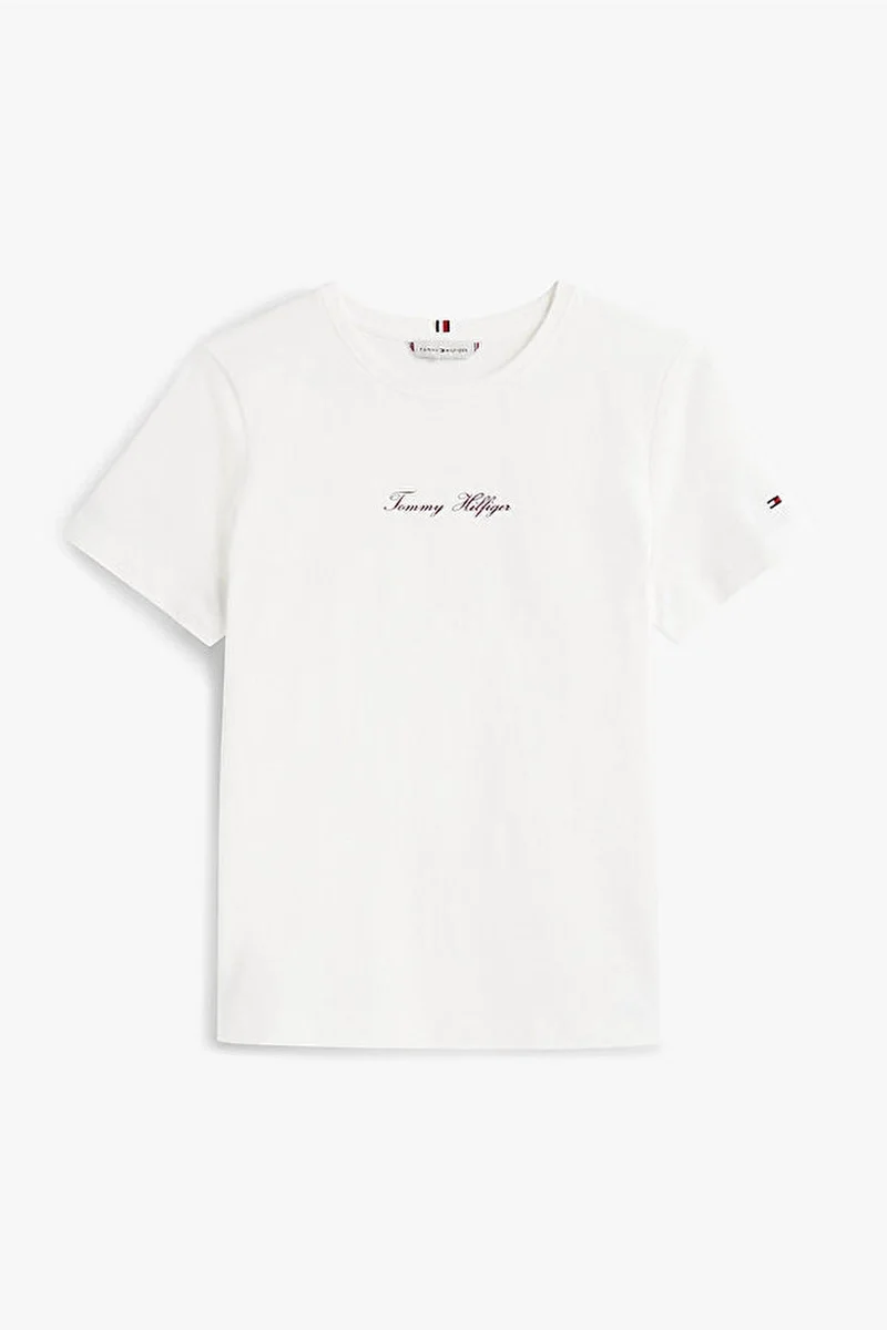 Tommy Hilfiger Klasik Yazı Baskılı Normal Kesim Kısa Kollu Kadın Beyaz T-shirt WW0WW47460YBL