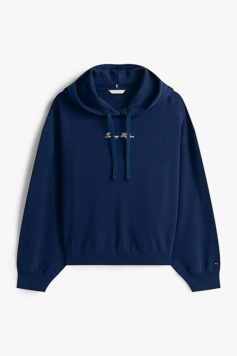 Tommy Hilfiger Klasik Yazı Baskılı Penye Kapüşonlu Kadın Kazak WW0WW48270C1G