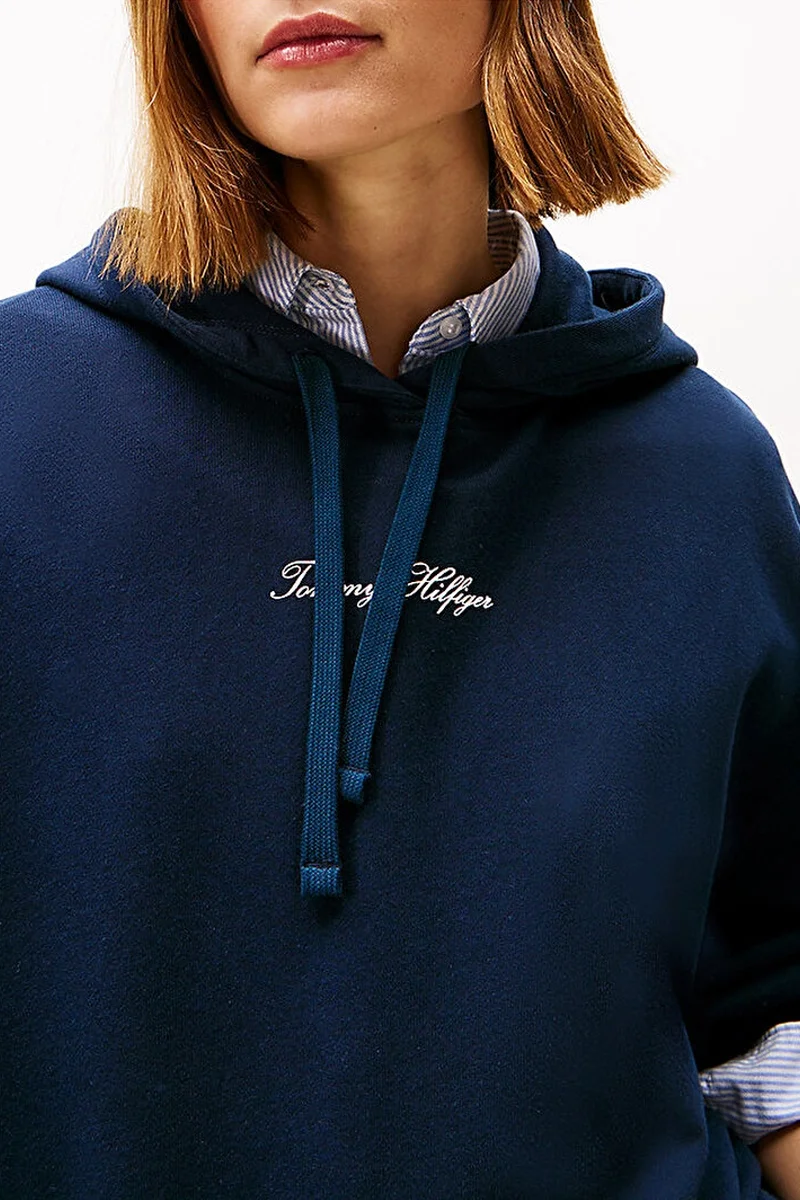 Tommy Hilfiger Klasik Yazı Baskılı Penye Kapüşonlu Kadın Kazak WW0WW48270C1G