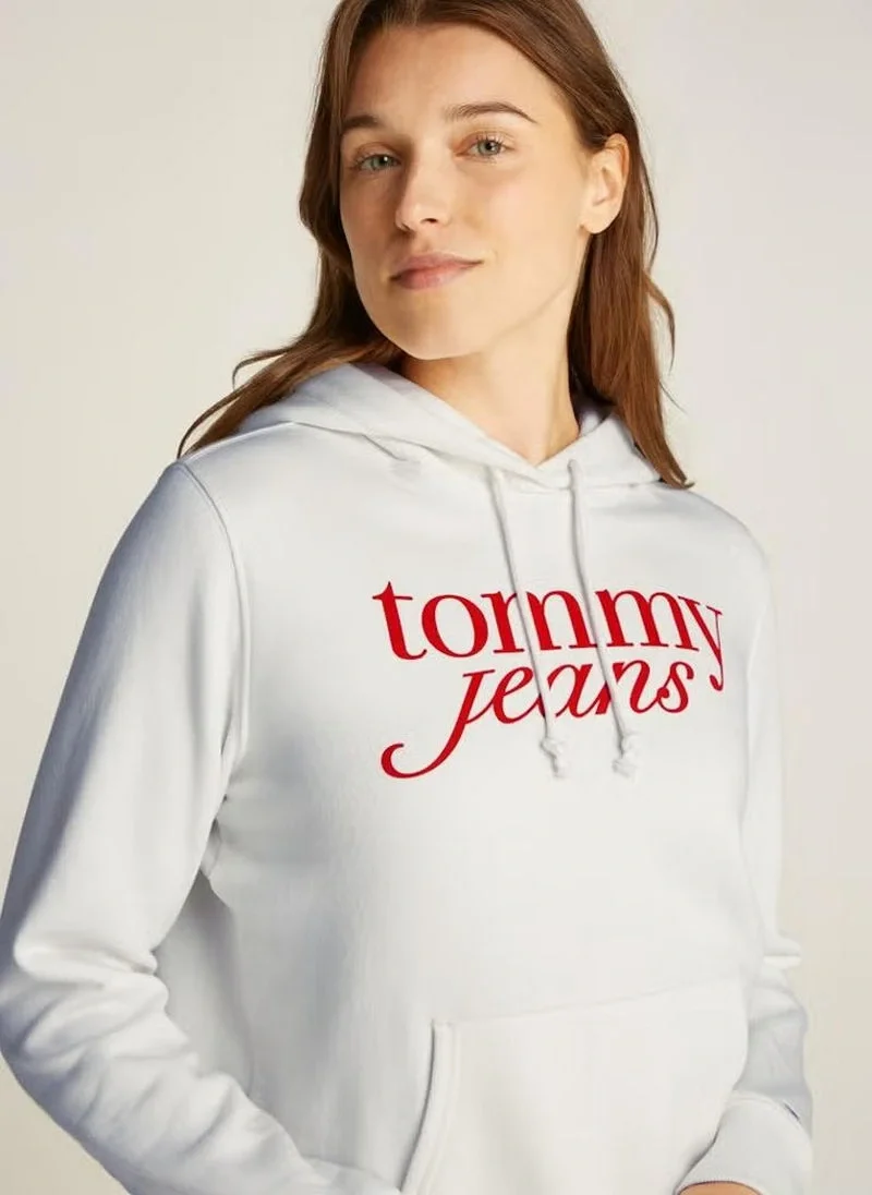 Tommy Hilfiger TJW REG ESS LOGO HOODIE EXT Kadın beyaz Sweatshirt DW0DW20170YBL