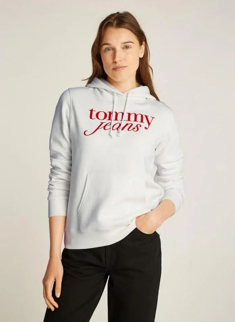 Tommy Hilfiger TJW REG ESS LOGO HOODIE EXT Kadın beyaz Sweatshirt DW0DW20170YBL