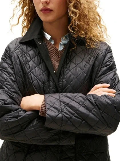 Tommy Hilfiger PADDED NYLON REG QUILTED COAT Kadın Siyah Mont WW0WW46448BDS