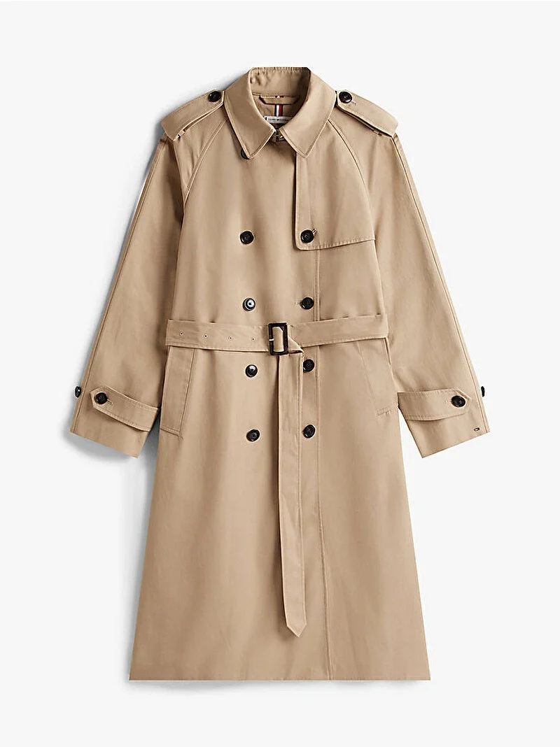 Tommy Hilfiger Pamuklu Normal Kesim Kruvaze Kadın Bej Mont WW0WW46529AEG