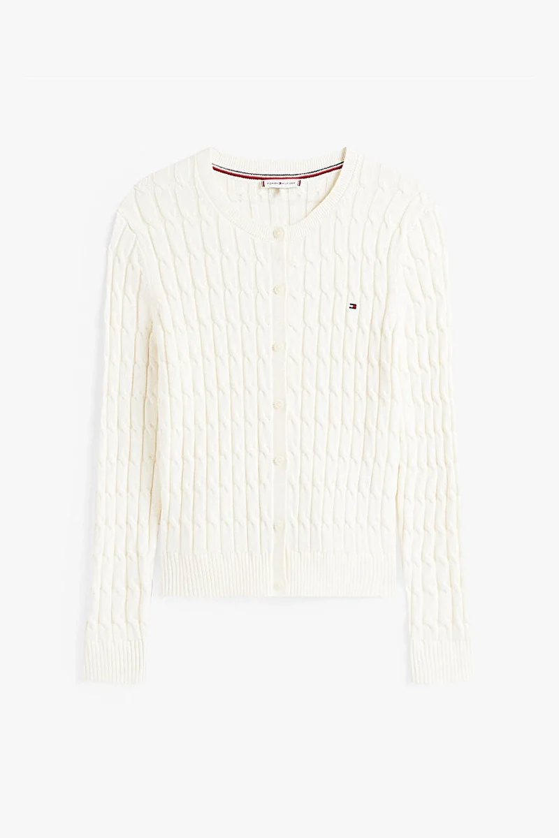 Tommy Hilfiger Pamuklu Saç Örgülü Orta Kalınlıkta Bisiklet Yaka Uzun Kollu Kadın  Hırka  WW0WW46514YA8