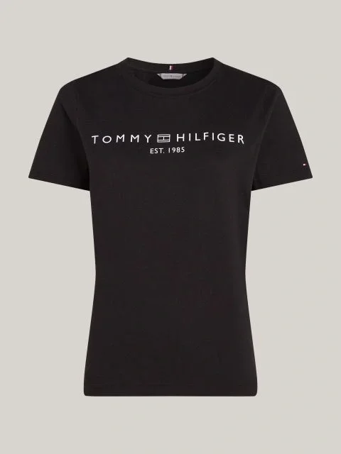 Tommy Hilfiger REG CORP LOGO C-NK SS Kadın Siyah Badi WW0WW40276BDS