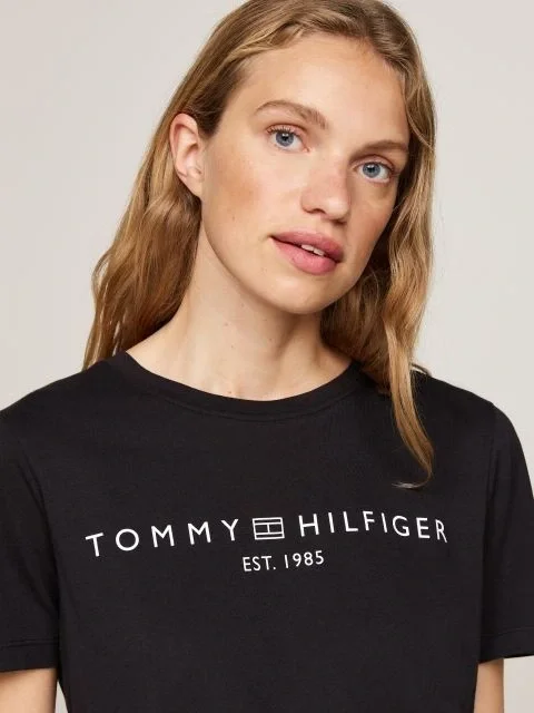 Tommy Hilfiger REG CORP LOGO C-NK SS Kadın Siyah Badi WW0WW40276BDS